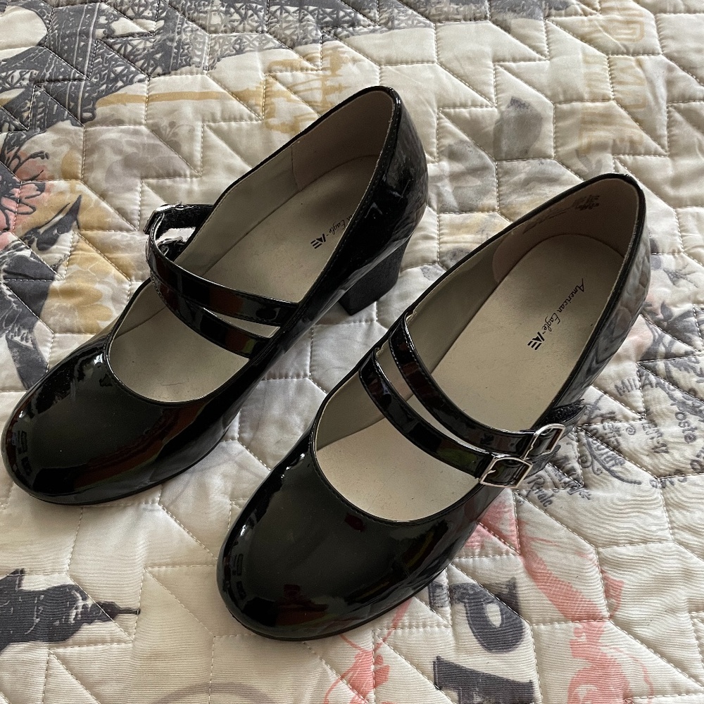 American Eagal Faux Patten Leather Black Shoes